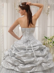 Silver Ball Gown Sweetheart Floor-length Appliques Quinceanera Dress