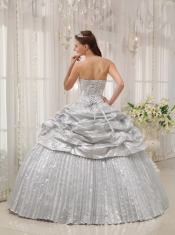 Silver Ball Gown Sweetheart Floor-length Appliques Quinceanera Dress