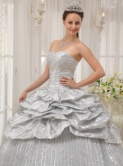 Silver Ball Gown Sweetheart Floor-length Appliques Quinceanera Dress