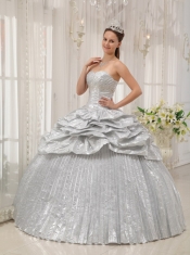 Silver Ball Gown Sweetheart Floor-length Appliques Quinceanera Dress