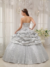 Silver Ball Gown Sweetheart Floor-length Appliques Quinceanera Dress