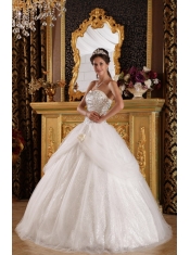 White Ball Gown Sweetheart Floor-length Organza   and Sequined Quinceanera Dress