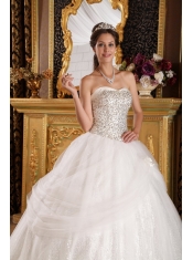 White Ball Gown Sweetheart Floor-length Organza   and Sequined Quinceanera Dress