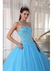 Sky Blue Ball Gown Sweetheart Floor-length Tulle Beading Quinceanera Dress