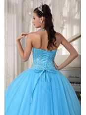 Sky Blue Ball Gown Sweetheart Floor-length Tulle Beading Quinceanera Dress
