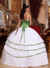 Spring Green and White  Ball Gown Strapless Floor-length Embroidery Organza Quinceanera Dress