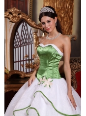 Spring Green and White  Ball Gown Strapless Floor-length Embroidery Organza Quinceanera Dress