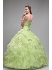 Spring Green Ball Gown Strapless Floor-length Orangza Beading and Ruffles Quinceanera Dress