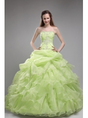 Spring Green Ball Gown Strapless Floor-length Orangza Beading and Ruffles Quinceanera Dress