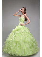 Spring Green Ball Gown Strapless Floor-length Orangza Beading and Ruffles Quinceanera Dress