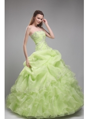 Spring Green Ball Gown Strapless Floor-length Orangza Beading and Ruffles Quinceanera Dress