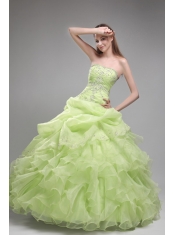Spring Green Ball Gown Strapless Floor-length Orangza Beading and Ruffles Quinceanera Dress