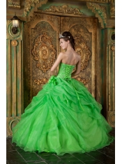 Spring Green Ball Gown Strapless Floor-length Organza Beading Quinceanera Dress