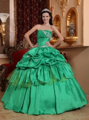 Spring Green Ball Gown Strapless Floor-length Taffeta Appliques Quinceanera Dress