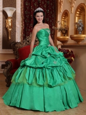 Spring Green Ball Gown Strapless Floor-length Taffeta Appliques Quinceanera Dress