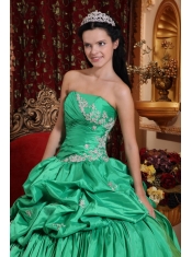 Spring Green Ball Gown Strapless Floor-length Taffeta Appliques Quinceanera Dress