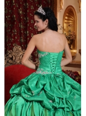 Spring Green Ball Gown Strapless Floor-length Taffeta Appliques Quinceanera Dress