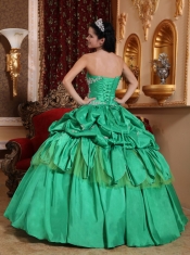 Spring Green Ball Gown Strapless Floor-length Taffeta Appliques Quinceanera Dress