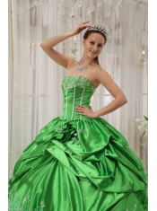Spring Green Ball Gown Strapless Floor-length Taffeta Beading and Applique Quinceanera Dress