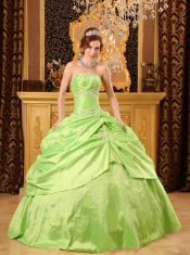 Yellow Green Ball Gown Strapless Floor-length Taffeta Beading Quinceanera Dress