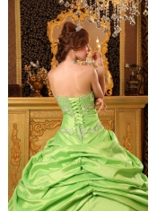 Yellow Green Ball Gown Strapless Floor-length Taffeta Beading Quinceanera Dress