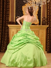 Yellow Green Ball Gown Strapless Floor-length Taffeta Beading Quinceanera Dress