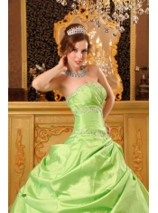 Yellow Green Ball Gown Strapless Floor-length Taffeta Beading Quinceanera Dress