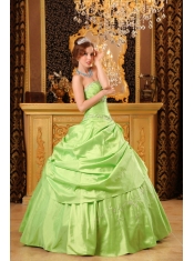 Yellow Green Ball Gown Strapless Floor-length Taffeta Beading Quinceanera Dress
