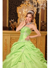 Yellow Green Ball Gown Strapless Floor-length Taffeta Beading Quinceanera Dress