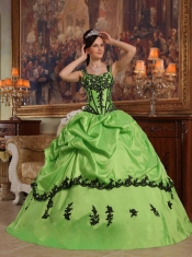 Spring Green Ball Gown Straps Floor-length Appliques Taffeta Quinceanera Dress