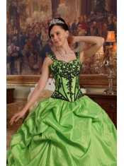 Spring Green Ball Gown Straps Floor-length Appliques Taffeta Quinceanera Dress