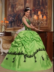 Spring Green Ball Gown Straps Floor-length Appliques Taffeta Quinceanera Dress