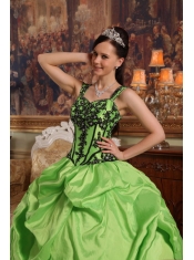 Spring Green Ball Gown Straps Floor-length Appliques Taffeta Quinceanera Dress