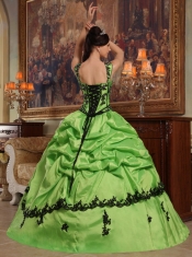 Spring Green Ball Gown Straps Floor-length Appliques Taffeta Quinceanera Dress