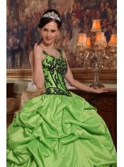 Spring Green Ball Gown Straps Floor-length Appliques Taffeta Quinceanera Dress