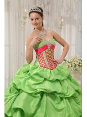 Spring Green Ball Gown Sweetheart Floor-length Taffeta Beading Pick-ups Quinceanera Dress