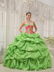 Spring Green Ball Gown Sweetheart Floor-length Taffeta Beading Pick-ups Quinceanera Dress