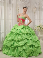 Spring Green Ball Gown Sweetheart Floor-length Taffeta Beading Pick-ups Quinceanera Dress