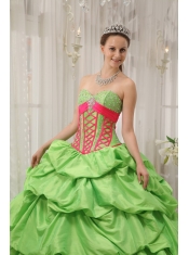 Spring Green Ball Gown Sweetheart Floor-length Taffeta Beading Pick-ups Quinceanera Dress