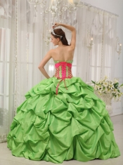 Spring Green Ball Gown Sweetheart Floor-length Taffeta Beading Pick-ups Quinceanera Dress