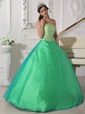 Spring Green Ball Gown Sweetheart Floor-length Tulle Beading Quinceanera Dress