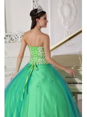 Spring Green Ball Gown Sweetheart Floor-length Tulle Beading Quinceanera Dress