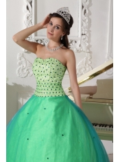 Spring Green Ball Gown Sweetheart Floor-length Tulle Beading Quinceanera Dress