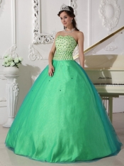 Spring Green Ball Gown Sweetheart Floor-length Tulle Beading Quinceanera Dress