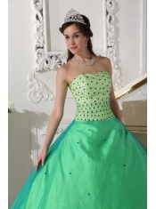 Spring Green Ball Gown Sweetheart Floor-length Tulle Beading Quinceanera Dress