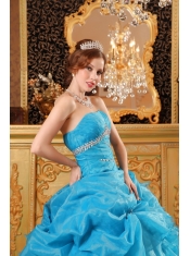 Teal Ball Gown Floor-length Organza Beading and Ruffles Quinceanera Dress