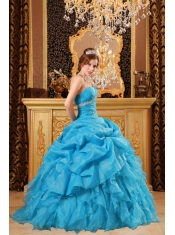 Teal Ball Gown Floor-length Organza Beading and Ruffles Quinceanera Dress