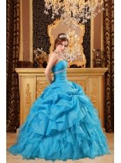 Teal Ball Gown Floor-length Organza Beading and Ruffles Quinceanera Dress
