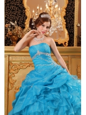 Teal Ball Gown Floor-length Organza Beading and Ruffles Quinceanera Dress