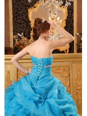 Teal Ball Gown Floor-length Organza Beading and Ruffles Quinceanera Dress